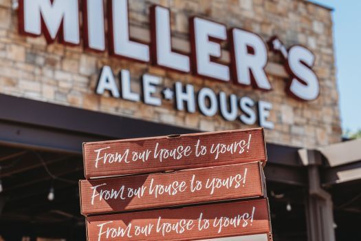 Catering Large Party Boxes and Miller's Ale House exterior sign